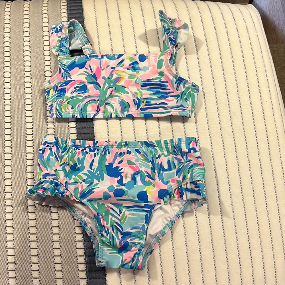 Lilly Pulitzer girls, two piece bikini palm trees size 3